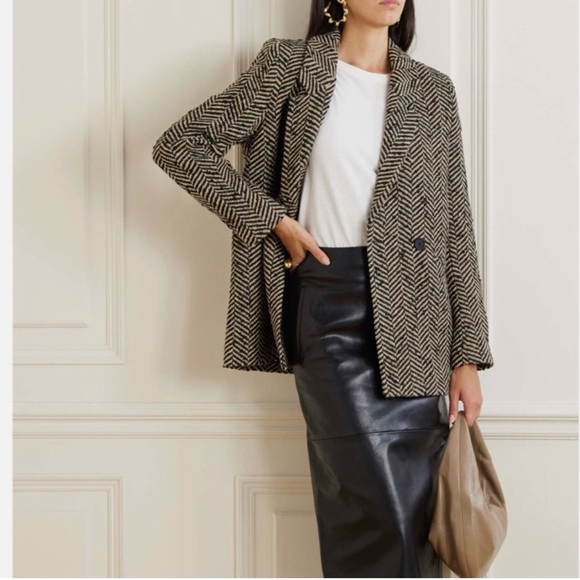 Anine Bing Diana Blazer Fishbone Herringbone Wool Blend Blazer Large NWT - Picture 2 of 16